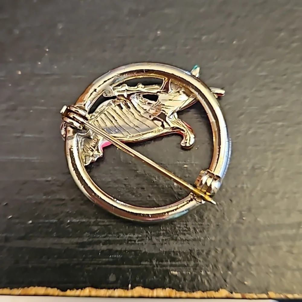 Vintage Enameled Parrot Brooch Pin Pink & Silver
